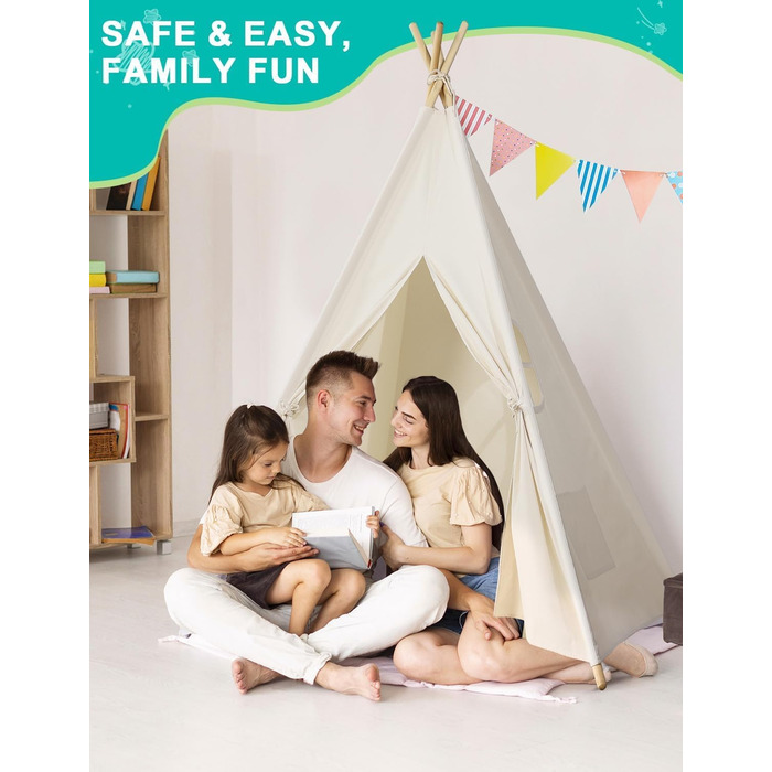 Дитяче намет Wilwolfer Tipi: намет-типі, ігровий будиночок для дітей, сумка для зберігання, полотняний намет для гри в приміщенні та на вулиці