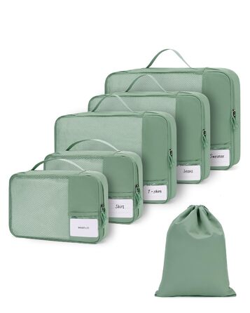 Набір органайзерів для валізи ECOHUB, 6 легких пакувальних кубів для подорожей з ID-біркою, дихаючі сумки-органайзери з переробленого матеріалу (Зелений)