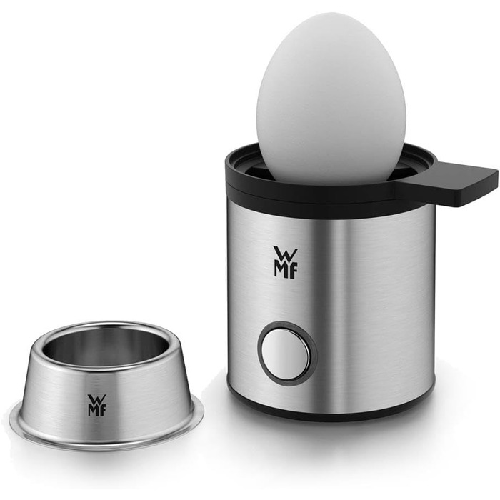Електричний яйцеварник WMF Stelio, нержавіюча сталь, 1-7 яєць, 380 Вт, регулювання ступенів нагріву, функція підтримання тепла, мірний стакан з викруткою для яєць