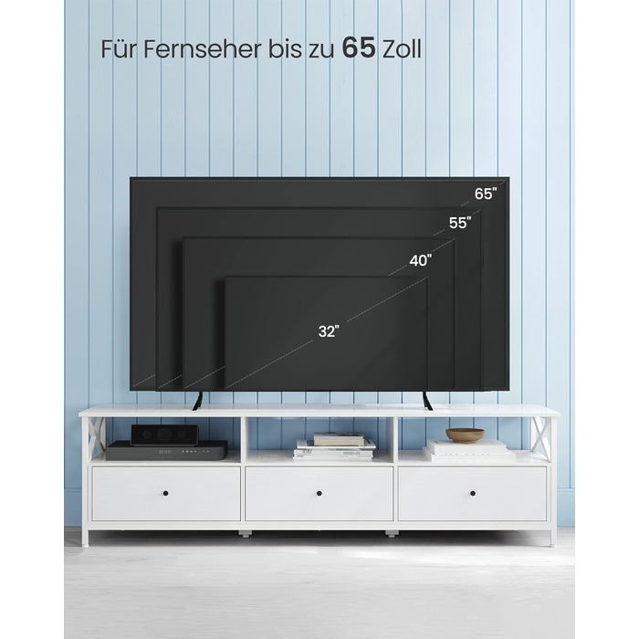 Тумба під телевізор VASAGLE, 120 см, з 2 шухлядами та відкритими полицями, для телевізора до 55 дюймів, сталевий каркас, вінтажний колір, LTV300B01