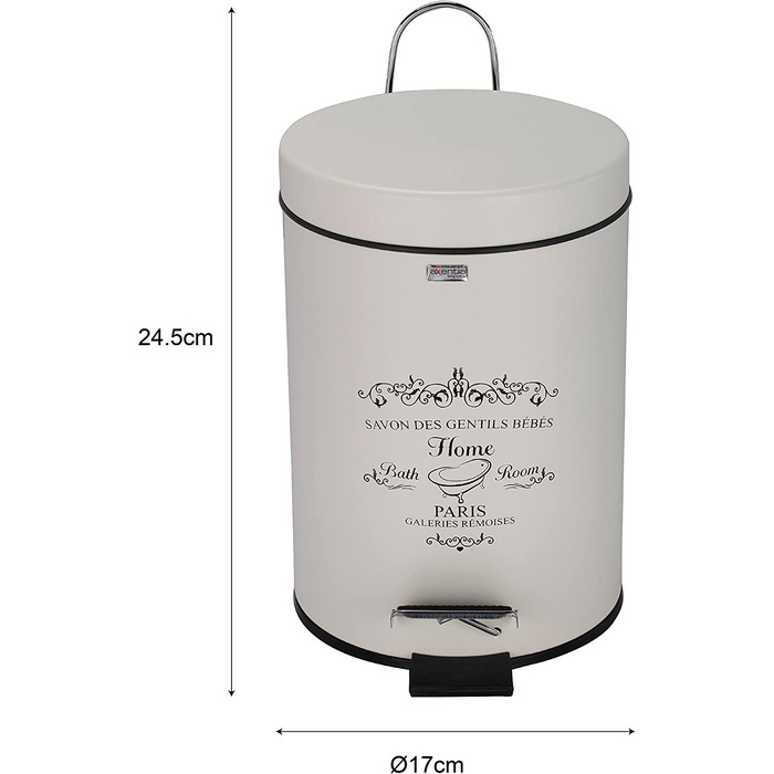 Відро для косметики Paris, металеве відро для сміття, об'єм 3 л, з педаллю для ванної кімнати, прибл. Ø 17 x 24,5 см, 126794