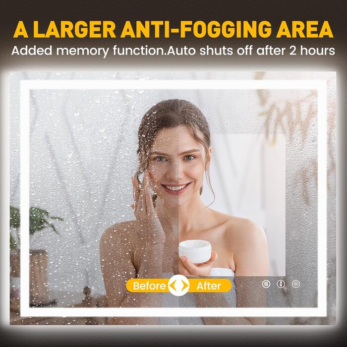 Дзеркало для ванної кімнати YOLEO з підсвічуванням 90x70 см, LED дзеркало з переднім та заднім освітленням, дзеркало з пам'яттю, 3 регульовані кольори світла, антизапарник 90x70 см