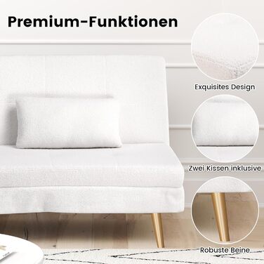 Диван-ліжко LUCKRACER 3-місний з функцією сну, обтягнутий штучним оксамитом (Teddy Velvet), білий. Ідеальний для вітальні та квартири.