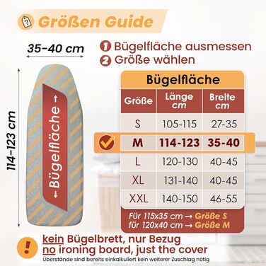 Накладка на прасувальне дошка Bügelbrettbezug 120x40 | Відбиваюча тепло | Гумка | OEKOTEX100 | 5 розмірів | Пом'якшення | Накладка на прасувальне дошка для парових прасок | Прасувальний стіл M Silber Silber M