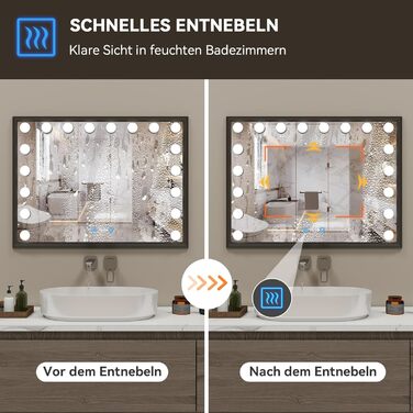 Дзеркало для ванної кімнати YOURLITE з LED-підсвічуванням 100x60 см, сенсорне управління, годинник, антизапотівання, 3 кольори світла, регулювання яскравості, функція пам'яті, білий/чорний