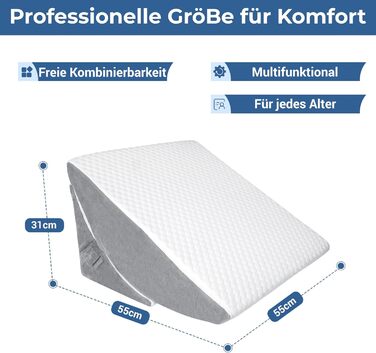 Регульована ортопедична подушка-клин з валком для шиї, подушка для читання та підтримки спини з пінополіуретану високої щільності для ліжка та дивана