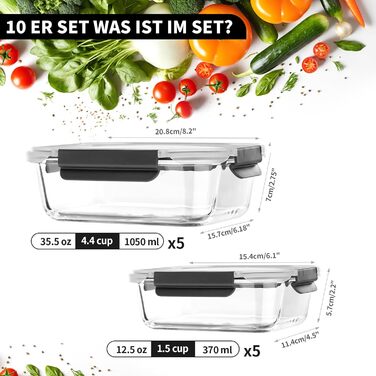 Набір контейнерів для зберігання продуктів FE1537-чорний (20 шт.): контейнери + кришки, миюча посуду, для мікрохвильовки та морозильника, герметичні