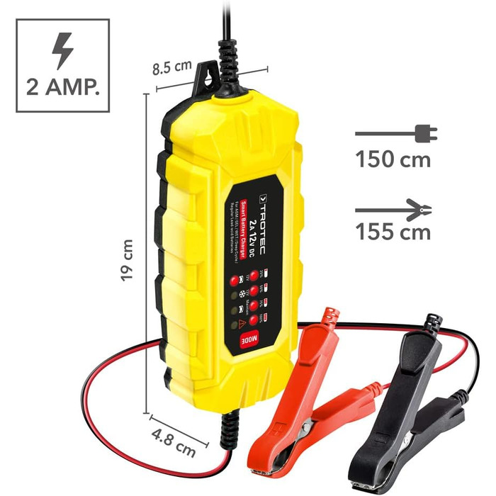 Універсальний зарядний пристрій TROTEC 12V для автомобілів, мотоциклів, будинків на колесах, тракторів, IP65 (PBCS 2A)