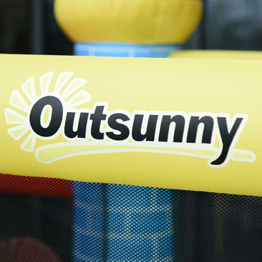Надувний замок Outsunny з гіркою та басейном, ігровий замок на 3 дітей, матеріал: Оксфордська тканина та поліестер, червоно-синьо-зелений колір, для дітей віком 3-8 років.