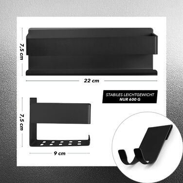 Набір душових поличок BENKSTEIN (2 шт.) | Регульована поличка для душу без свердління | Корзина для душу з кріпленням без свердління | Тримач для гелю для душу та шампуню | Організатор для ванної кімнати, поличка для душу (на клей, чорний)