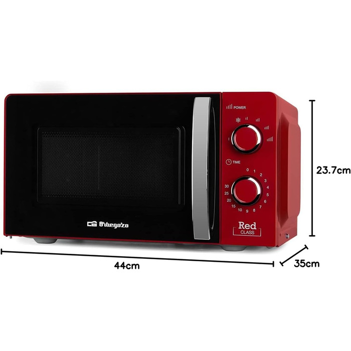 Мікрохвильова піч Orbegozo MI 2121, 20 літрів, 700 Вт, червона - 6 рівнів потужності, таймер, розморожування