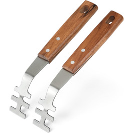 Набір гриль-посуду Onlyfire 4-в-1: щипці, лопатка, виделка, щітка з нержавіючої сталі та акації, з ручками та петлями для підвішування