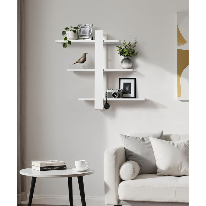 Полиця настінна дерев'яна SUMGAR, плаваючі полиці, 3-ярусна, біла 50x58 см для вітальні, спальні