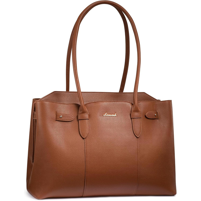 LOVEVOOK Сумка для ноутбука 15.6 дюймів, жіноча, велика, торбинка-шопер, шкіряна, водонепроникна, для роботи, навчання, офісу, універсальна, коричнева