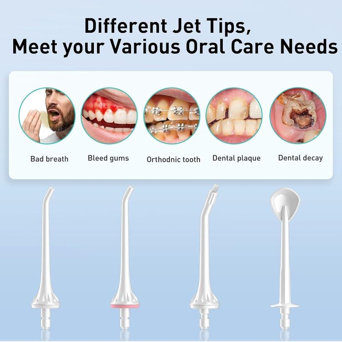 COSLUS Бездротовий електричний іригатор для рота: 4 режими, портативний, 300 мл резервуар, тестер-переможець, легкий у використанні, скребок для язика, догляд за зубами, для подорожей, світло-зелений (білий)