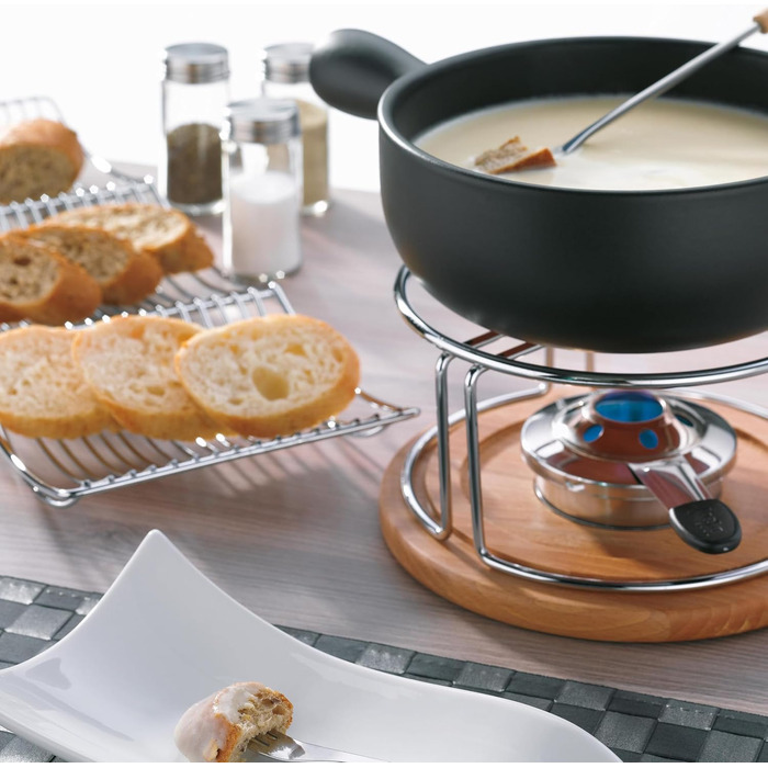 Набір для фондю Kela Käsefondue Set 10tlg, керамічний фондю на 6 осіб NATURA, з підставкою для пальників, виделки та тримач для виделок