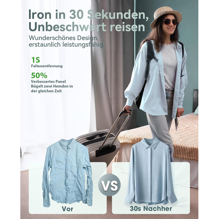 Jack & Rose Дампфглеттер: портативний праска-парогенератор для подорожей, 1000W, 110-240V, 2-в-1, зелений