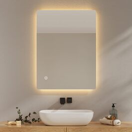 Дзеркало для ванної кімнати EMKE з підсвічуванням 40x60 см, антизапар, 2 кольори світла (тепле/холодне), вимикач-клавіша, IP44, енергозберігаюче, захищене від вибуху