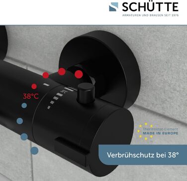 Змішувач для ванни Schütte London з термостатом, захист від опіків 38°C, хромований (чорний)