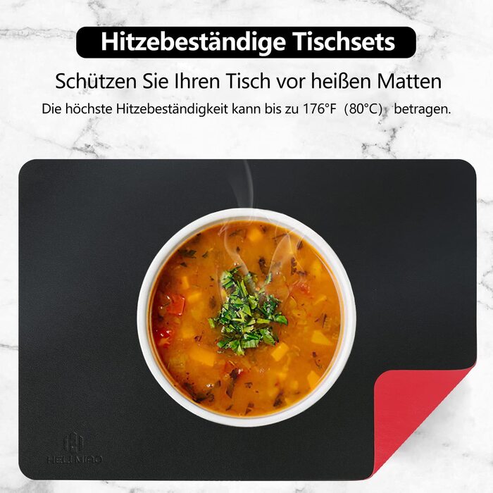 Набір підкладок під тарілки HELI MIAO, 4 шт., 43x30 см, шкіряний ефект, червоно-чорний колір, водонепроникні, термостійкі