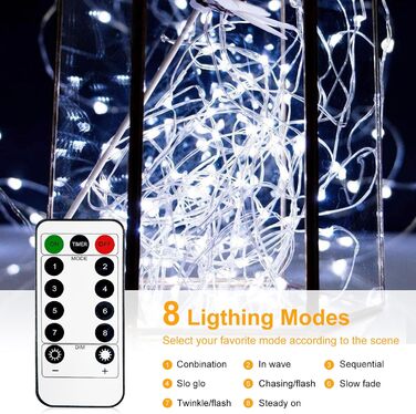 Льодогенератор 6 шт. Батарейки, 5M 50 LED, з таймером та пультом, 8 режимів, вологостійкий, теплий білий, для прикраси інтер'єру/екстер'єру, Різдва, саду, вечірки, весілля