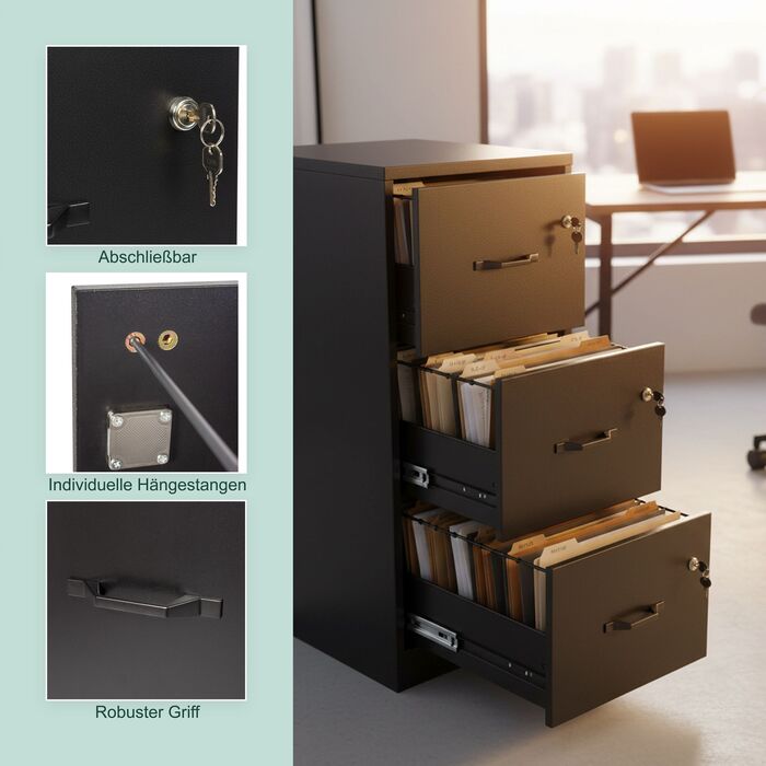 Шафа для документів Relaxdays з 3 відділеннями, з замком