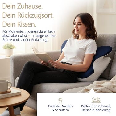 Подушка для шиї Home Vibez® з піною з пам'яті ефекту, знімає біль у шиї та плечах, ергономічний дизайн, ортопедична підтримка шиї з охолоджуючим чохлом для будь-яких положень сну, з сумкою для подорожей