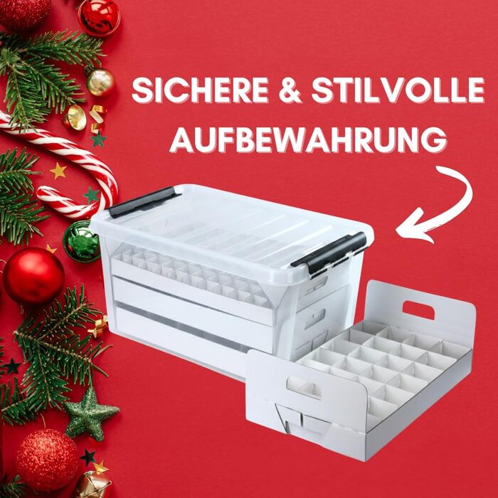 Коробка для зберігання новорічних прикрас з кришкою | Безпечне та стильне зберігання для Різдва | Орнаменти для ялинки | Декор та прикраси | 47 літрів | Без BPA | Компактна коробка (прозора)