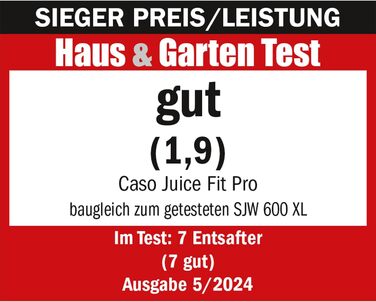 CASO Juice Fit Pro - Швидковичавниця, Тест-переможець: Haus & Garten Test, Низька швидкість (40 об/хв), Велика завантажувальна воронка 130 мм Ø для цілих фруктів, Чорний