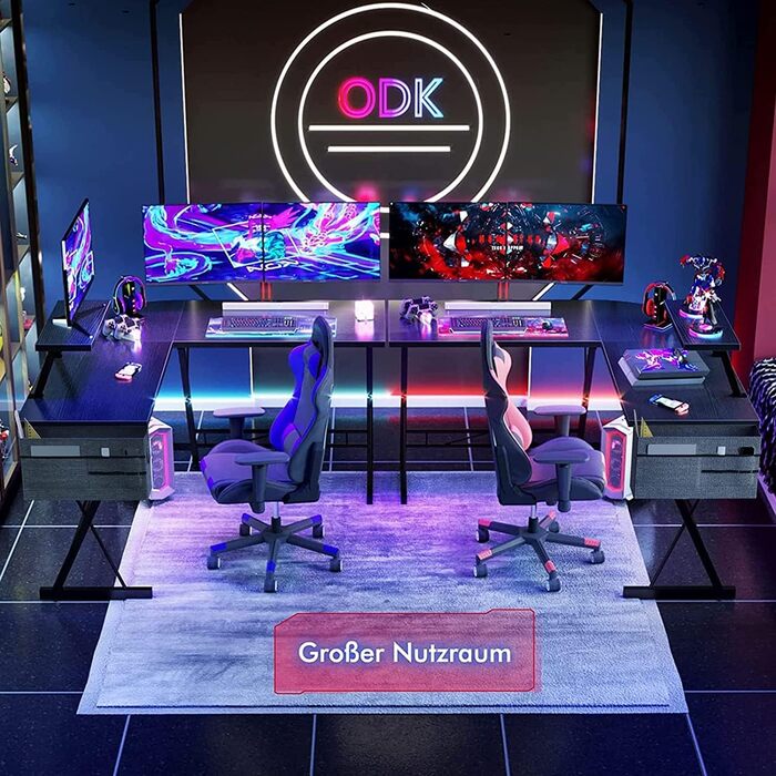 Ігровий стіл ODK кутовий з полицею 127x127см чорний