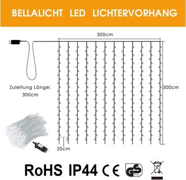 Світлодіодний струнний світильник BELLALICHT 400/10м, таймер, IP44, 8 режимів, внутрішній/зовнішній, 3x3m 300 світлодіодів