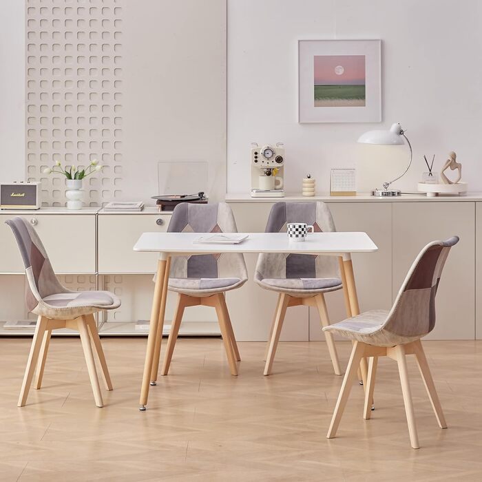 Набір обідніх стільців 6 шт., масивні дерев'яні ніжки, знімні подушки, кухонні стільці, сучасний дизайн (6 шт., світло-коричневий patchwork)