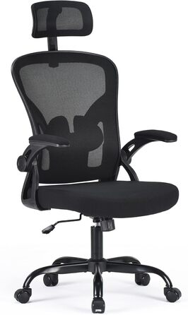 Ергономічне крісло Farini з підлокітниками для офісу та дому, з роликами та підголівником (чорний)