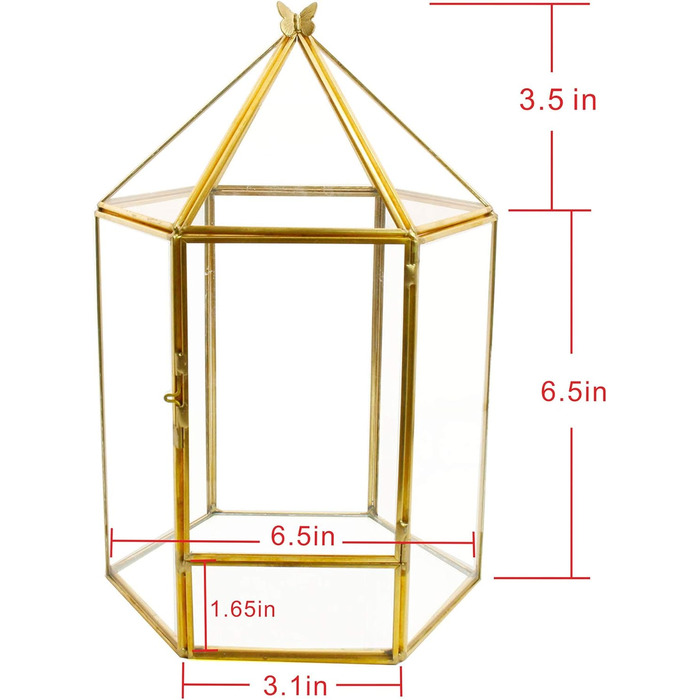Скляне терассіум ElegantLife Geometrisches для сукулентів та повітряних рослин, шестигранний, золотистий