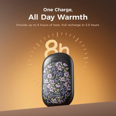 Електричні грілки для рук OCOOPA 2 шт. з магнітною фіксацією, 5000mAh, 3 режими нагріву, компактні, для рукавичок, сумки, зимові аксесуари, подарунки для чоловіків та жінок (фіолетовий/білий)