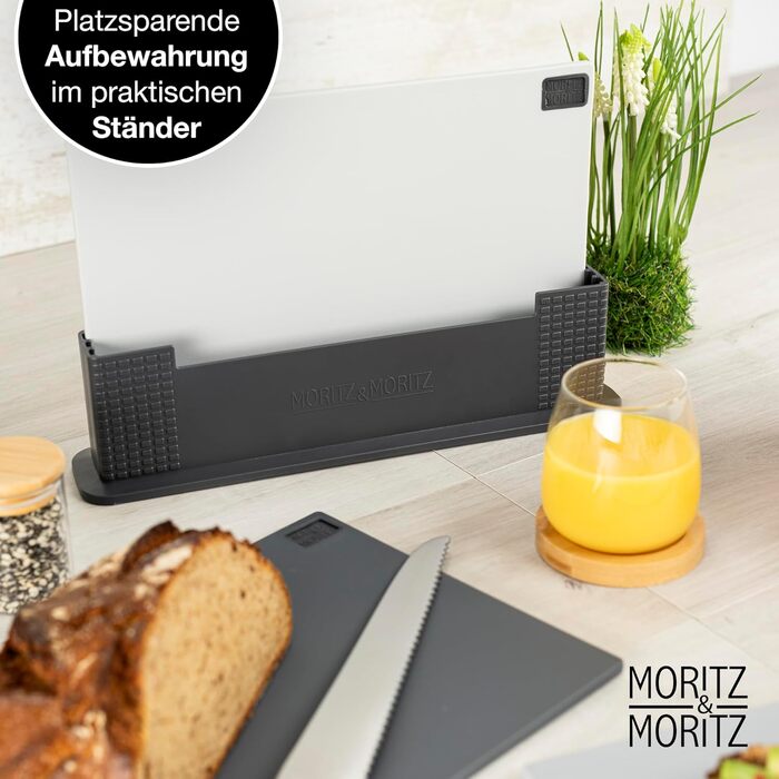 Набір з 3 дерев'яних обробних дощок Moritz & Moritz - 32 x 22 см, сірий, з підставкою, для кухні, можна мити в посудомийній машині