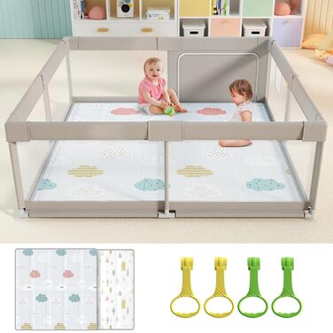 Дитячий ігровий центр Laufstall Baby 120x120 см - безпечний простір для малюків та дітей, ігровий загін, дитячий біговий центр, 120x120 см (Сірий, 150x150 см)