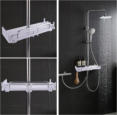 Душова кабіна QANIUO без буріння, висувна душова кабіна, душова кабіна, кронштейн, душова кабіна для мила і шампуню, підходить для душової кабіни 18-25 мм (білого кольору)