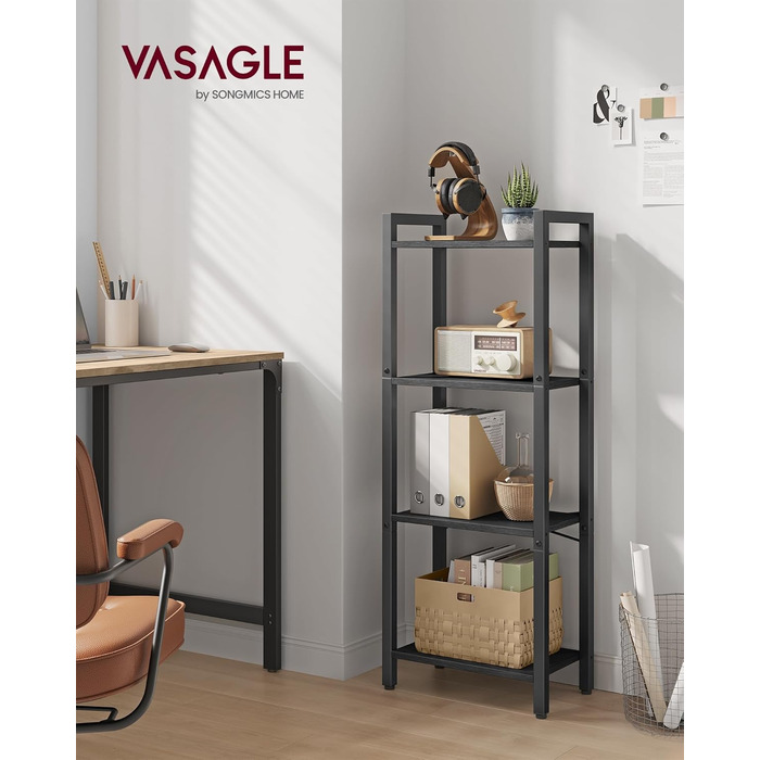 Стелаж VASAGLE Regal для книг, DVD та офісних документів, 4 яруси, 24x40x76,4 см, вінтажний коричнево-чорний колір (LLS098K02)