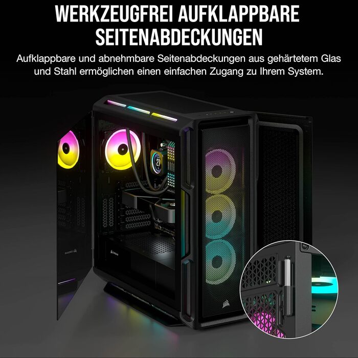 Корпус для ПК Corsair iCUE 5000T RGB, середній ATX, 208 адресованих RGB-LED, підтримка кількох 360-мм радіаторів, 3 вентилятори LL120 RGB, контролер COMMANDER CORE XT, чорний