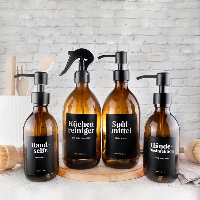 Набір дозаторів для мила MONOKO (4 шт.) з нержавіючої сталі, 500 мл, коричневий