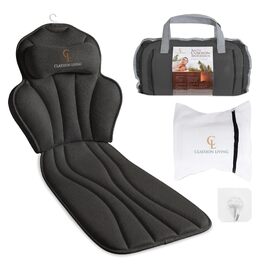 Подушка для ванни повномірна (152x56 см) з підголівником (11 см) чорного кольору – підтримка шиї, спини та ніг. Зі сумкою для прання та подорожей, гачком для сушіння.