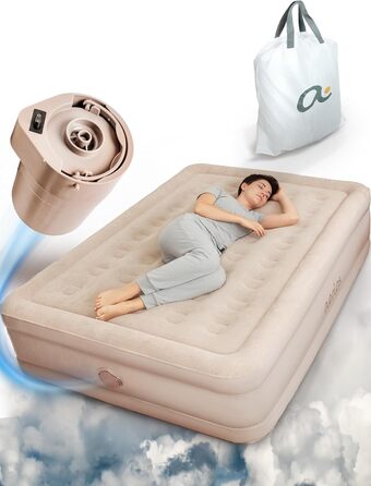 Надувне ліжко для 2 осіб - самонадувна повітряна матрац | Преміум гостьове ліжко без кабелю живлення - вбудований USB-C насос | Надувне ліжко - виберіть розмір зараз! (Бежевий, двоспальне)