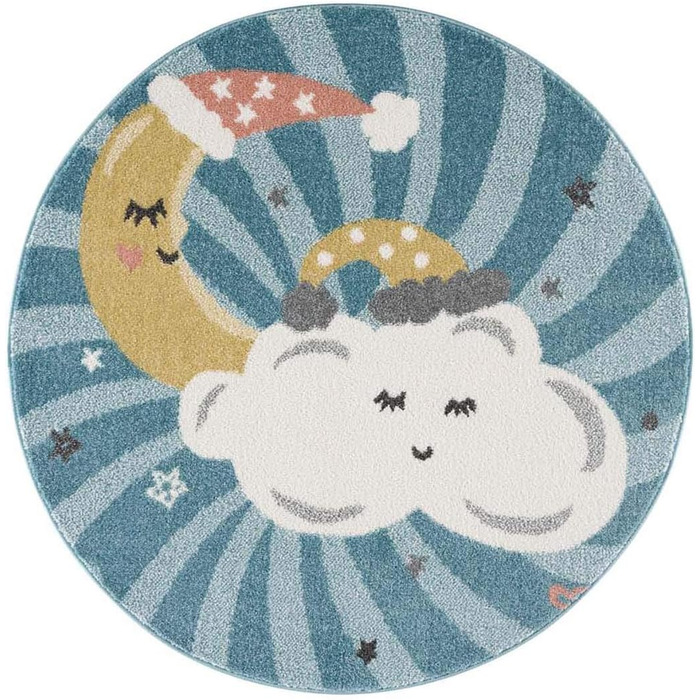 Килим дитяча кімната - синій - 120x160см - Хмари, місяць і зірки - Ігровий килимок Дитячий килимок з коротким ворсом - Oeko-Tex Standard 100 (120 см круглий)