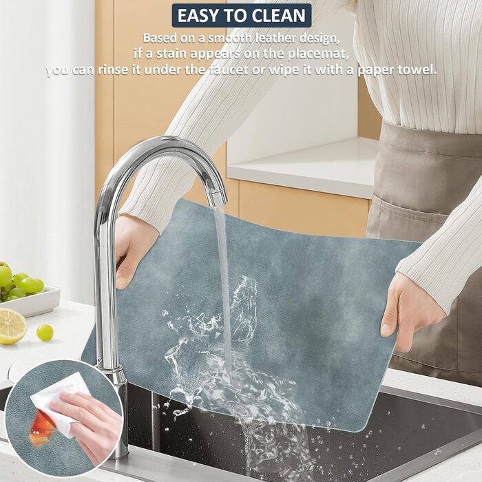 Підставки під тарілки та серветки з екошкіри (6 шт.) - водонепроникні, стійкі до подряпин, для кухні та обіднього столу. Зелено-сірий набір