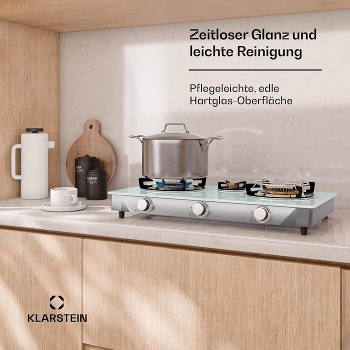 Газова плитка Klarstein Gaskocher 2-Flammiga: 7.7kW, нержавіюча сталь, для кемпінгу та дому, портативна, 2 конфорки (без редуктора)