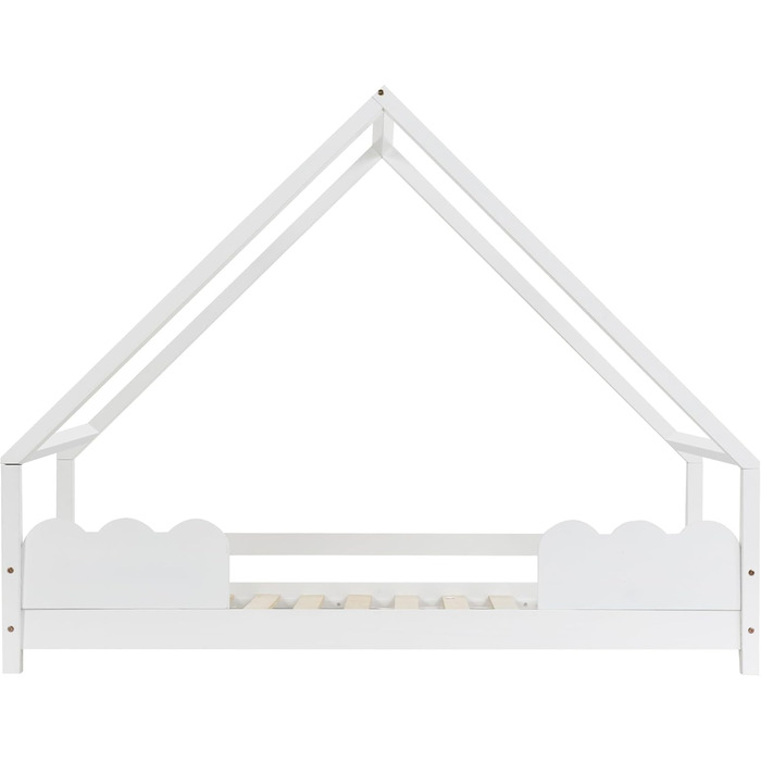 Ліжко дитяче Merax 90x200 см, будиночок з ламелями, захистом від падіння, для хлопчиків та дівчаток, біле