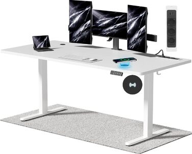 Електричний стіл Airfish з регулюванням висоти (140x70 см) з бездроговою зарядкою, комп'ютерний стіл, пам'ять на 3 функції, нагадування про відпочинок, білий. Також доступний розмір 180x80 см.