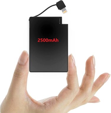 Ультратонкий Power Bank 2500 мАг 4 мм з вбудованим кабелем - чорний матовий, для iPhone