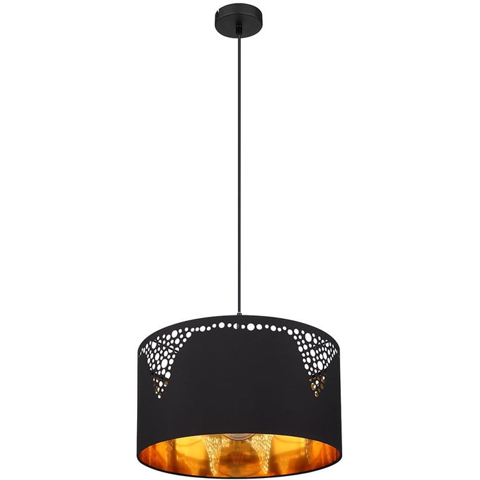 Підвісний світильник Globo підвісний світильник чорний обідній стіл золотий круглий світильник для вітальні, текстиль метал чорний, цоколь E27, ДхВ 38x120 см
